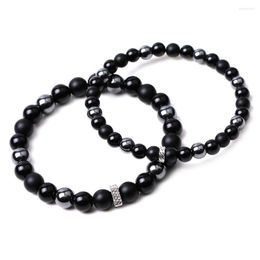 Strand Matte Black Agate Gallstone Bracelet Beaded 6mm Elastic String Hand