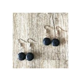 Dangle Chandelier Round Black Lava Stone Earrings Necklace Diy Aromatherapy Essential Oil Diffuser Earings Jewellery Women Drop Deliv Dhuq9