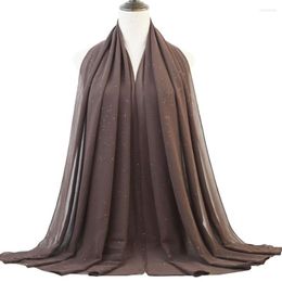 Ethnic Clothing Sequins Bubble Chiffon Hijab Scarf Women Muslim Headscarf Plain Shimmer Turban Solid Islamic Shawls And Wraps Pashmina