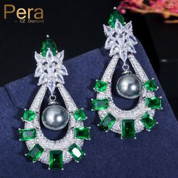 Dangle Earrings Pera Vintage Style Green Cubic Zirconia Long Hangling Grey Pearl Drop For Women 2023 Fashion Banquet Party Jewelry E466