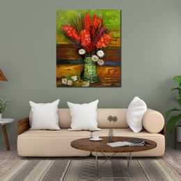 Fine Art Canvas Painting Vase with Red Gladioli Handcrafted Vincent Van Gogh Reproduction Artwork Home Decor