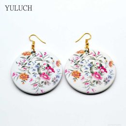 Charm YULUCH 1 pair new design earring good quality print wooden flower earrings newest round woman earring MS fashion earring