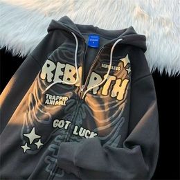 Women s Hoodies Sweatshirts Retro Niche Design Demon Print Hooded Couple Zipper Men Women Jacket Vintage Feeling Aesthetics Streetwear Sweatshirt 230711