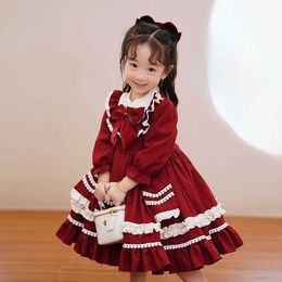 Girl's Dresses Girls Clothes Autumn Winter Plush Girls Party Dress Red Lovely and Sweet Retro Lolita Princess New Fashion Cute Warm SoftHKD230712