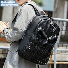 Factory wholesale men brand shoulder bags 3 Colours soft embossed leather leisure backpack street popular skull fashion computer bag cool punk rivet backpacks 3198#