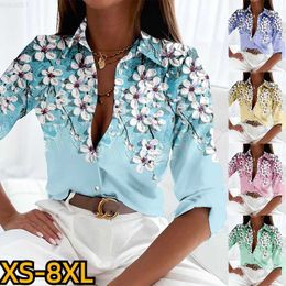 Women's Blouses Shirts Autumn Clothes Vintage Shirt New Design Printing Top Women Sexy V-neck Blouse Elegant Button Long Sleeve Ladies Fashion Shirt L230713