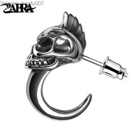 Charm ZABRA 925 Sterling Silver Skull Studs Men's Earrings Vintage Black Earrings Men's Punk Skeleton Studs Men's Bicycle Jewelry 1 Piece Z230712