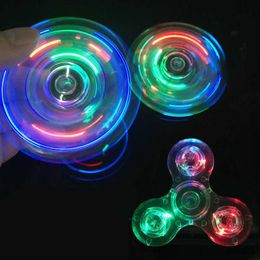 Decompression Toy 1PCs Luminous LED Light Spinner Hand Top Spinners Glow In Dark Light Figet Spiner Finger Stress Relief Toys R230712