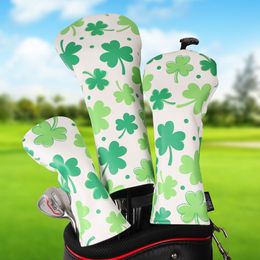 Other Golf Products Clover Style Soft PU Leather Printing Golf Club Headcover 3pcs Set Bundled Driver Fairway Wood Hybrid Covers 230712