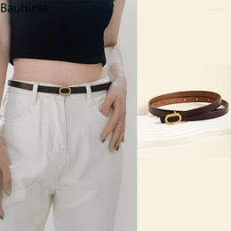 Belts Bauhinia Gold Buckle Cow Leather Belt Adjustable Summer Female Jeans Dress Thin Waistband 1.5cm