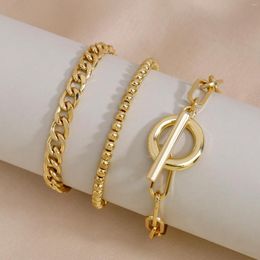 Link Bracelets 3PCS/Set Stainless Steel Fashion Paperclip Chain Punk Gold Colour OT Buckle Charm Bracelet For Women Jewellery Gifts