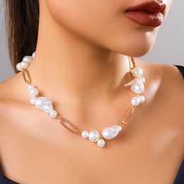 Classic Irregular Large Imitation Pearl Necklace Choker for Women Jewellery On The Neck Clavicle Chain Collar Party Street