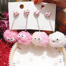 Stud Earrings Autumn Winter Cute Pink White Fluffy Ball For Women Unusual Lovely Plush Pompon Ear Jewellery Soft Girl Accessories