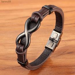 TYO Luxury Genuine Leather Infinity Symbol Mens Bracelet Stainless Steel Buckle Couple Bangles Jewellery Dropshipping Wholesale L230704