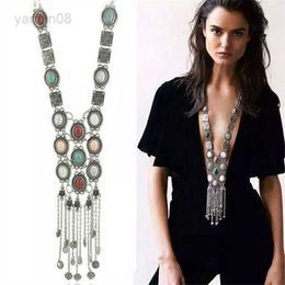 Pendant Necklaces Vintage Long Chains Rhinestone Statement Necklaces For Women Tassel Pendant Drop Dangle Choker Necklace Bohemian Ethnic Jewellery HKD230712