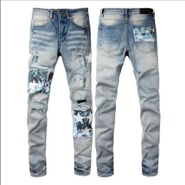 2023New Men Jeans Hole Light Blue Dark gray Brand Man Long Pants Trousers Streetwear denim Skinny Slim Straight Biker Jean for Top quality
