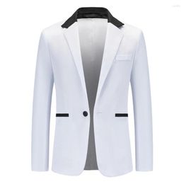 Men's Suits Office Wear Color Block Stylish Patchwork Suit Jacket Lapel Slim Fit Long Sleeve Pockets One Button For Workwear