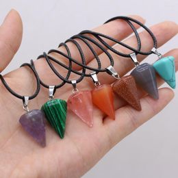 Chains Charmming Reiki Healing Natural Malachite Agate Cone Faceted Wax Line Necklace Pendant For Jewellery Making Women Gift