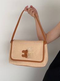 Leather Niche Braided Baguette Bag 2023 Spring and Summer New Vintage Straw Braided Shoulder Underarm Bag