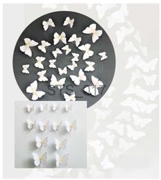 Other Decorative Stickers 12Pcs 3D PVC White Black Butterfly Glue Wall Sticker Home Decor Wall Decals Decorative Butterflies On Wall Magnet Fridge Sticker x0712