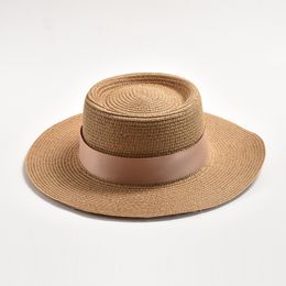 Hats for Women Flat Top Ribbon Bowknot Elegant Straw Sun Hats Summer Sun Protection Beach Hat Gorras Hombre