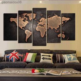 Abstract Canvas Painting Poster Modern Wall Art Poster 5 Pieces Retro World Map Decoration Modular Pictures For Home No Frame L230704