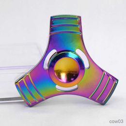 Decompression Toy Rainbow Alloy Spinning Colourful Three Leaves Metal Hand Spinner For Focus Relieves Stress Adult Kids Funny Toys R230712