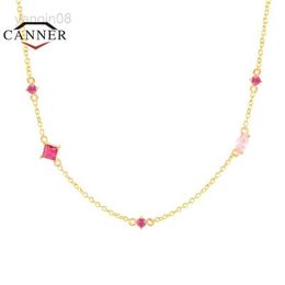 Pendant Necklaces CANNER Minimalist 925 Sterling Silver Choker Chain Necklace for Women Mini Color Cubic Zirconia Necklaces Jewelry Wedding Gifts HKD230712