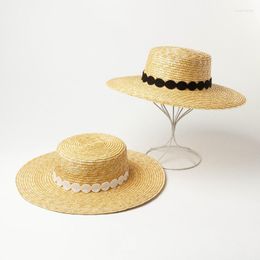 Wide Brim Hats X283 Round Lace Ribbon Decorative Straw Hat Outdoor Travel Sunshade Panama Jazz Cap Adjust