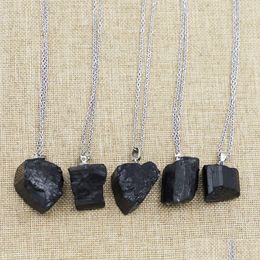 Pendant Necklaces Natural Stone Black Tourmaline Irregar Pendants Rough Healing Crystal Repair Ore Cylinder Men Women Jewellry Drop Dhgmc