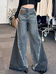 Skirt s Vintage Washed Color Block Jeans Oversized Street Loose High Waist Fashion Korean Casual Y2K Wide Leg Pants 230711