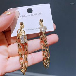 Stud Earrings MIGGA Luxury Cubic Zirconia Lock Key For Women Gold Plated Long Chain Tassel Jewellery