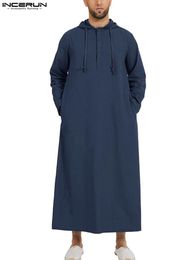 Jackets Incerun Islamic Jubba Thobe Long Sleeve Robe Shirts Hoodies Saudi Arab Kaftan Long Jubba Thobe Hombre Muslim Men Abaya Clothing