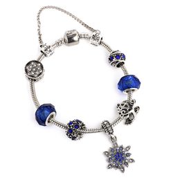 2023 New Trendt Fashion Charm Pendant Bracelet for Pandora Platinum Heart DIY Blue Gemstone Beaded Snowflake Pendant Lady Bracelet with Original Box for Women