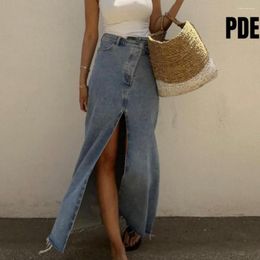 Skirts PDEP 2023 Summer Fashion Jeans Skirt For Woman Saia Long High Waist Split Vintage Denim Clothing