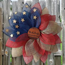 Decorative Flowers 1 PCS American Patriotic Wreath For Front Door Fourth Of July Independence Day Winter Outside Not Christmas