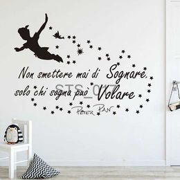 Other Decorative Stickers Cartoon Italian Quote Peter Pan Wall Sticker Nursery Kids Room Peter Pan Fly Italian Never Stop Dream Inspiral Quote Wall Decal x0712