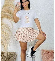 Designer Womens Tracksuits New G Brand Letter Printed O-neck Short Sleeve Tees and short skirt two-piece set