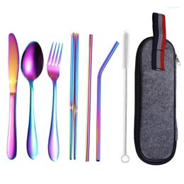 Dinnerware Sets Stainless Steel Straw Set Outdoor Western Knife Fork Spoon Chopsticks Portable Tableware Bag