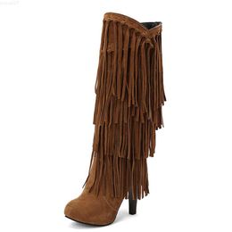 Boots AOSPHIRAYLIANWESTERN Women's Vintage Boots 2023 Vintage Edge Tassel Western High Heels Women's Boots L230712