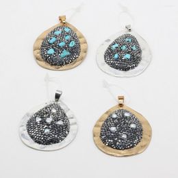 Pendant Necklaces Handmade Alloy Inlaid Turquoise Pearl Gold Silver Two-color Charms For Jewelry Making Supplies DIY Necklace Accessories