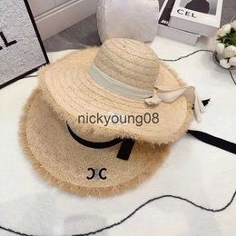 Wide Brim Hats Bucket Hats Women's Wedding Date Designer Bucket hat Summer Vacation Travel Sunscreen Breathable Lafite Woven Letter Print straw hat x0712