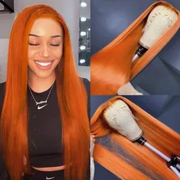 13x4 Lace Frontal Wigs Straight Lace Font Wig Human Hair Transparent Lace Wig Orange Ginger Coloured For Black Women