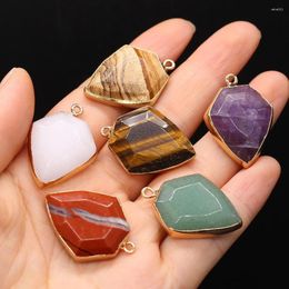 Pendant Necklaces Natural Stone Cube Pendants Shield Shape Amethysts Tiger Eye For Trendy Jewellery Making Diy Women Necklace Earring