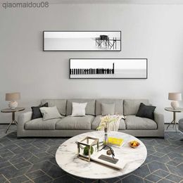 White and black simple Minimalist Seaside bridge Modern Nordic style Decorative Picture Canvas Wall Art Poster for room Painting L230704