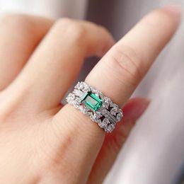 Cluster Rings Emerald 925 Sterling Silver Created Moissanite Pink Sapphire Gemstone Wedding Engagement Ring Fine Jewellery Gift