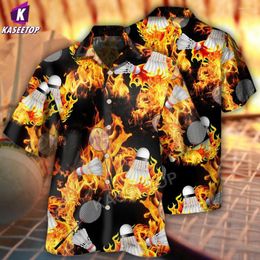 Men's Casual Shirts Badminton Fire Unisex Breathable 3D Print Trendy Cool Fashion Hawaiian Beach Party Tops Short Sleeves Summer