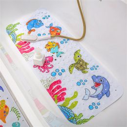 Bath Mats 100*40cm Children's Bathtub Mat Seabed Pattern Children's Bath Mat Printed Lengthened PVC Bath Mat For Kids Cartoon Floor Mat 230711