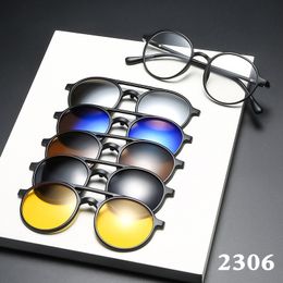 Sunglasses 6 In 1 Magnetic Clip Sunglasses And Prescription Glasses Frame Men Women Polarized or Night Vision Lenses PC or TR90 Frame 2333 230712