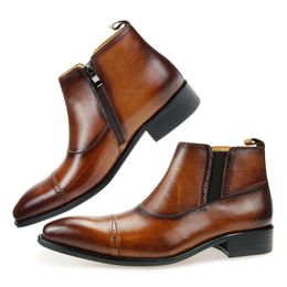 Stivali da uomo in pelle Chelsea di lusso Stivali con zip Scarpe da lavoro vintage di moda vintage Tipo fresco Stivali in vera pelle personalizzati fatti a mano